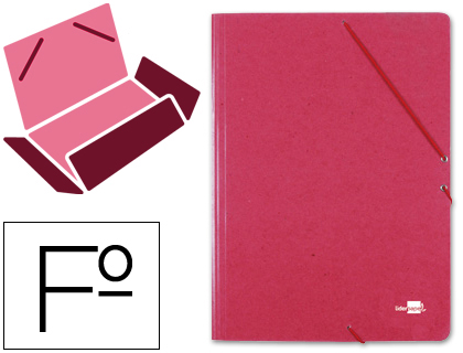 CARPETA LIDERPAPEL GOMAS TRES SOLAPAS CARTON PRESPAN FOLIO COLOR ROJO